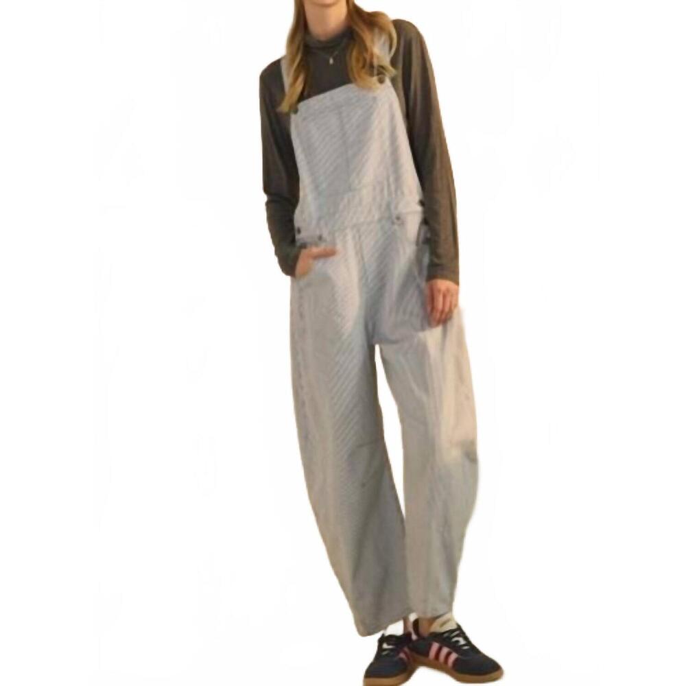 NEW ODDI pinstriped barrel-leg overalls in denim - Picture 2 of 3